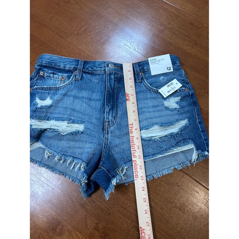 New Aeropostale Denim Shorts Womens 12 Blue Distressed Vintage High Rise Shorty - Picture 5 of 11